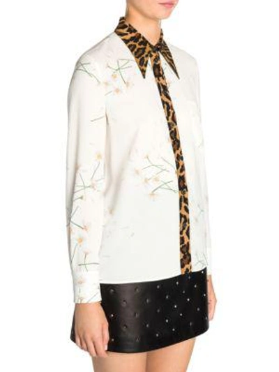Shop Miu Miu Daisy & Leopard Button-down Shirt In White Multi