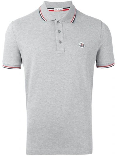 Shop Moncler Short Sleeve Polo Shirt - Grey