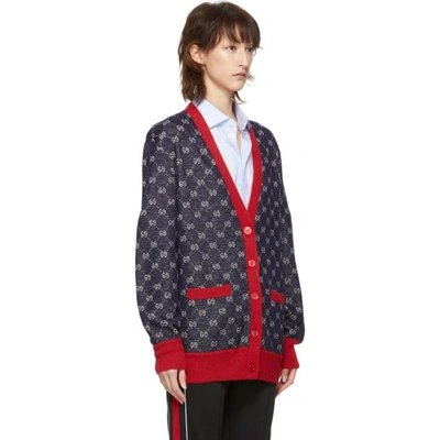 Shop Gucci Navy And Red Gg Cardigan In 4205 Blue