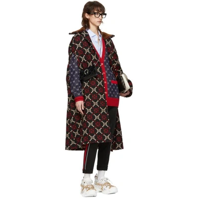 Shop Gucci Navy And Red Gg Cardigan In 4205 Blue