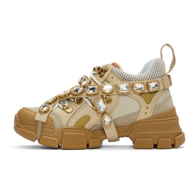 Shop Gucci Beige Crystal Flashtrek Sneakers In 9069 M.w/oa