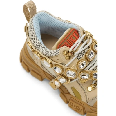 Shop Gucci Beige Crystal Flashtrek Sneakers In 9069 M.w/oa