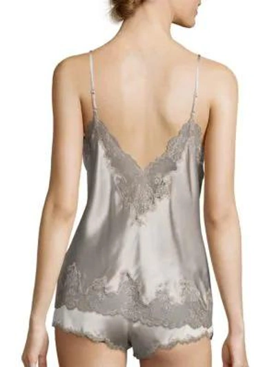 Shop Natori Lolita Silk Camisole In Silver With Rose Beige Lace