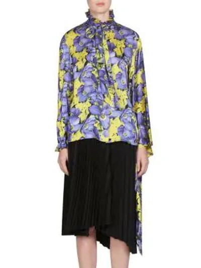 Shop Balenciaga Poppy Silk Kimono Blouse In Yellow Violet