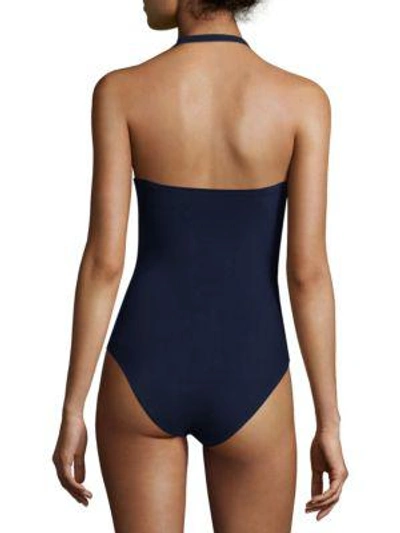 Shop Shan One-piece Mirage Halter Swimsuit In Navy