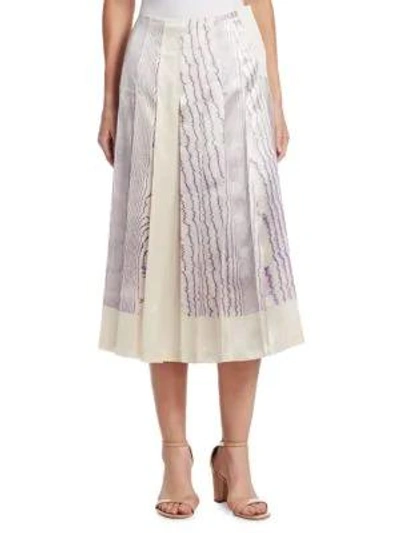 Shop Victoria Beckham Print Pleated Skirt In Purple Ivory Blue