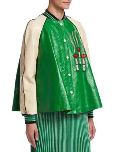 Shop Valentino Lipstick Logo Trapeze Leather Jacket In Green Multi