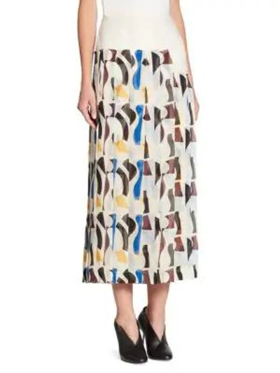 Shop Victoria Beckham Pleated Semi-sheer Skirt In Cream Multi