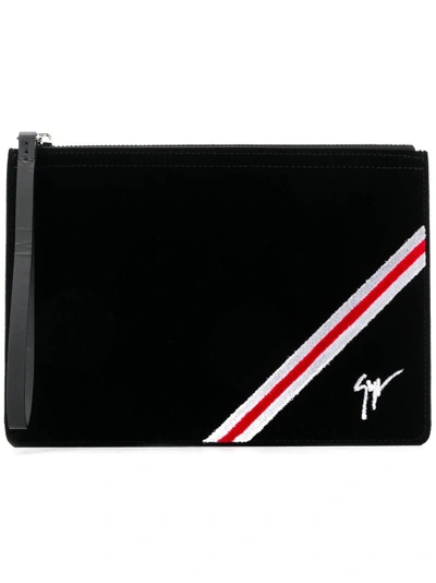 Shop Giuseppe Zanotti Design Logo Zip Clutch Bag - Black