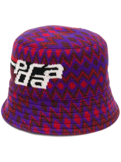 Shop Prada Zigzag Logo Bucket Hat - Purple