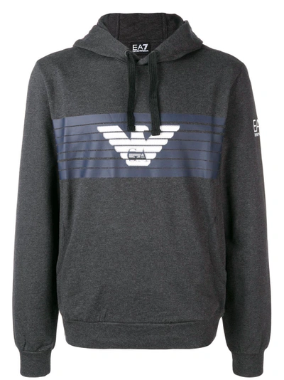 Shop Ea7 Emporio Armani Logo Print Hoodie - Grey