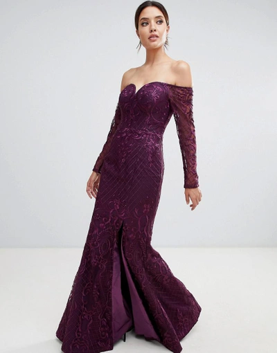 Shop Bariano Sweetheart Neck Lace Maxi Dress In Plum - Purple