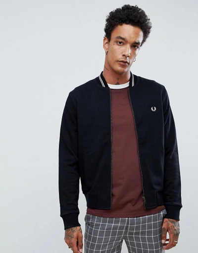 Shop Fred Perry Bomber Neck Zip Thru Sweat In Black - Black