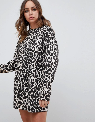 Shop Motel Long Sleeved T-shirt Dress In Leopard - Multi