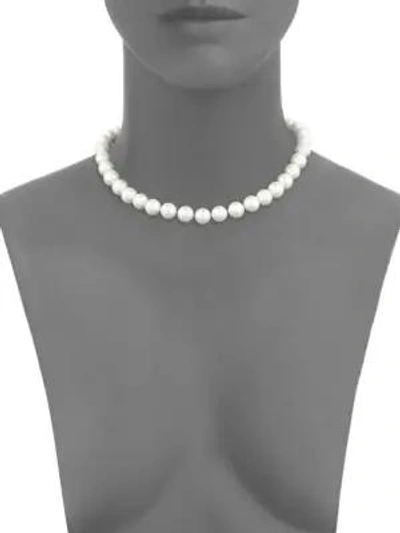 Shop Kenneth Jay Lane Faux Pearl & Crystal Collar Necklace In White Pearl