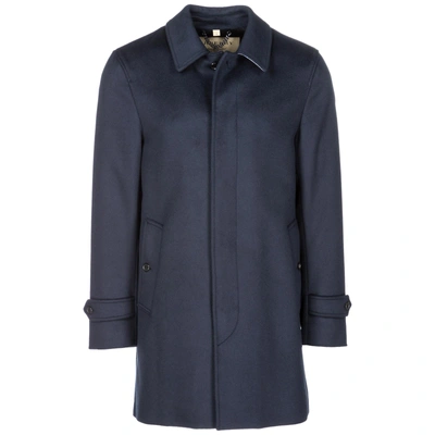 Shop Burberry Men's Coat Overcoat In Lana In Blue