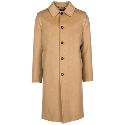Shop Gucci Men's Coat Overcoat In Lana In Brown