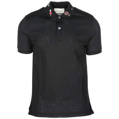 Shop Gucci Men's Short Sleeve T-shirt Polo Collar In Black