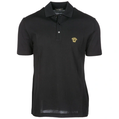 Shop Versace Men's Short Sleeve T-shirt Polo Collar In Black
