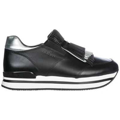 Shop Hogan Women's Leather Slip On Sneakers  H222 In Black