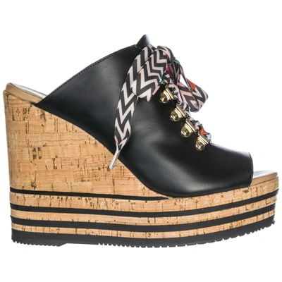 Shop Hogan Women's Leather Shoes Wedges Sandals H361 In Black