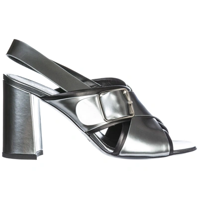 Shop Premiata Women's Leather Heel Sandals In Silver
