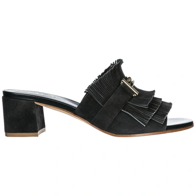 Shop Tod's Women's Suede Heel Sandals Double T In Black