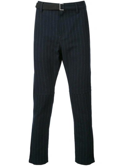 Shop Sacai Belted Pinstripe Trousers - Black