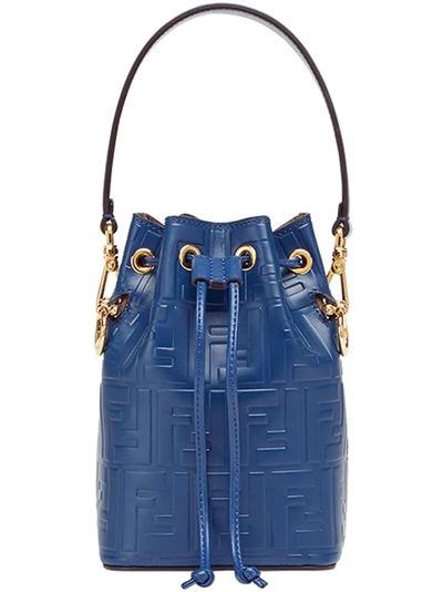 Shop Fendi Mini Mon Tresor Embossed Bucket Bag In Blue