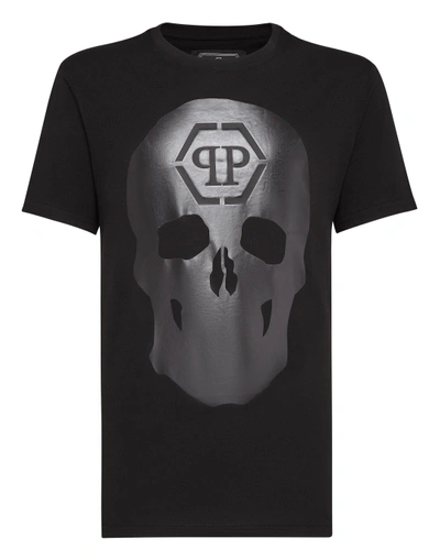 Shop Philipp Plein T-shirt Black Cut Round Neck Skull
