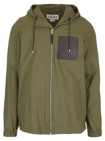 Shop Loewe Zipped Hooded Jacket In Green