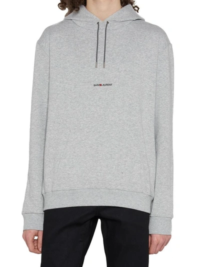 Shop Saint Laurent Logo Hoodie In Grey