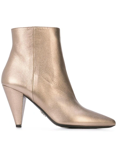 Shop Prada Pointed Toe Ankle Boots In Gold