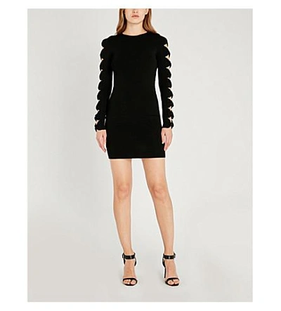 Shop Ted Baker Jayney Bow-detail Cutout Knitted Mini Dress In Black
