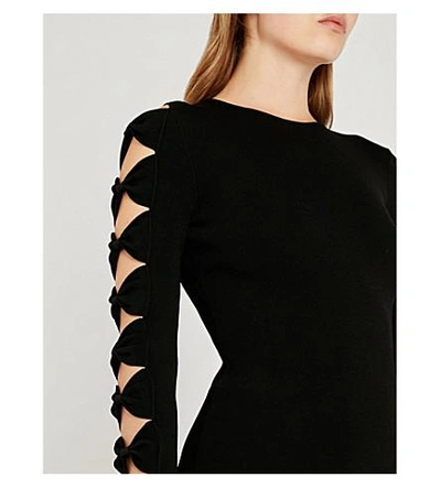 Shop Ted Baker Jayney Bow-detail Cutout Knitted Mini Dress In Black