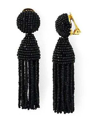 Shop Oscar De La Renta Short Tassel Clip-on Earrings In Black