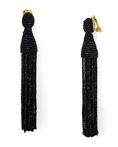 Shop Oscar De La Renta Long Tassel Clip-on Earrings In Black