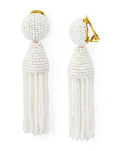 Shop Oscar De La Renta Short Tassel Clip-on Earrings In Ivory