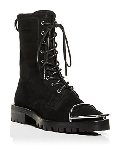 Shop Alexander Wang Women's Kennah Round Toe Suede Lace-up Boots In Black