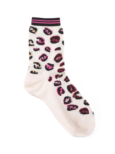 Shop Fendi Ff Logo Animalier Print Socks In Multi