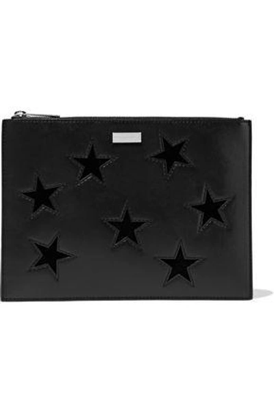 Shop Stella Mccartney Woman Laser-cut Velvet And Faux Leather Clutch Black