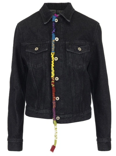 Shop Loewe Embroidered Knot Denim Jacket In Black