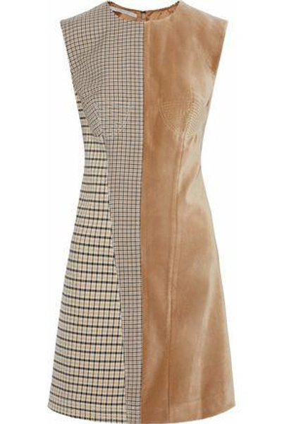 Shop Stella Mccartney Velvet-paneled Jacquard Mini Dress In Camel