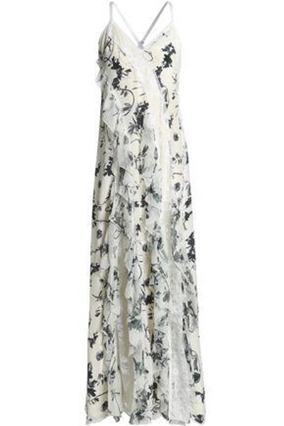 Shop Alice And Olivia Alice + Olivia Woman Lace-trimmed Ruffled Floral-print Silk Crepe De Chine Gown Ivory