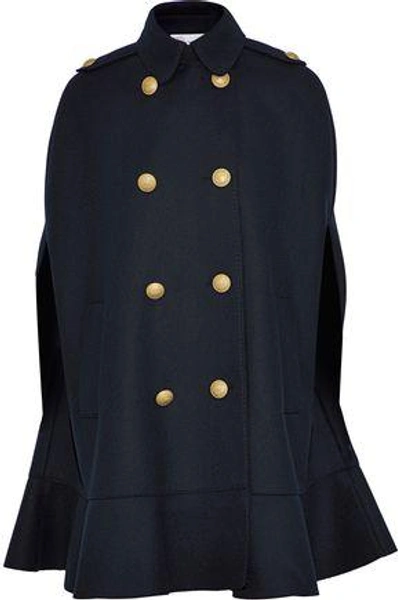 Shop Red Valentino Double-breasted Wool-blend Cape In Midnight Blue