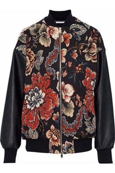 Shop Stella Mccartney Faux Leather-paneled Floral-jacquard Bomber Jacket In Black