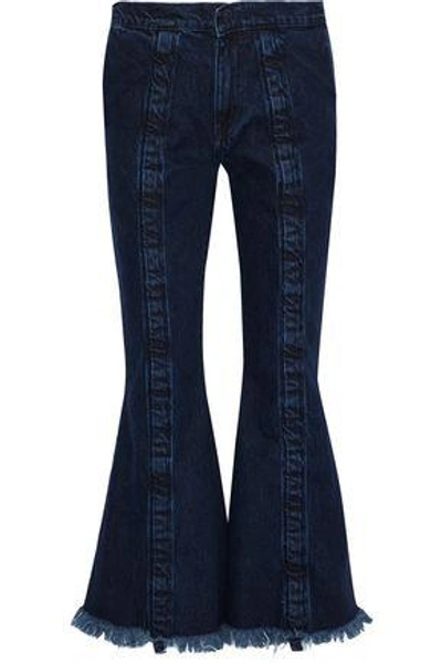Shop Marques' Almeida Frayed Mid-rise Flared Jeans In Dark Denim