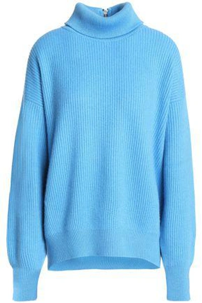 Shop Brunello Cucinelli Woman Ribbed Cashmere Turtleneck Sweater Light Blue