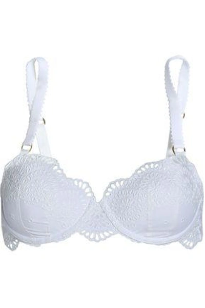 Shop Stella Mccartney Broderie Anglaise-trimmed Voile Contour Bra In White