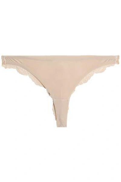 Shop Stella Mccartney Stretch-jersey And Lace Low-rise Briefs In Neutral